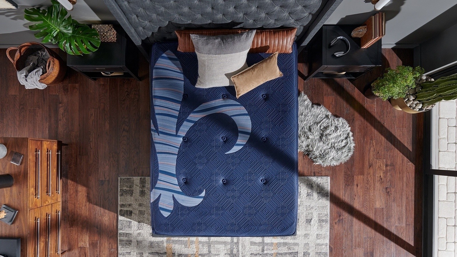 Overlook of the Reserve Hepburn mattress in a styled bedroom