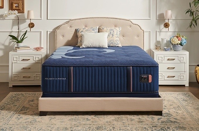 SF Reserve mattress on a flat foundation in a styled room